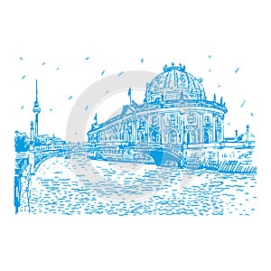 Bode museum. Berlin, Germany. Vector outline illustration