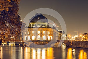 Bode museum - historical island by night in the center of capital city berlin
