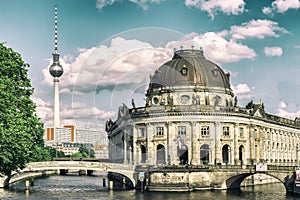 Bode Museum Island, Bodemuseum, Museumsinsel and TV Tower on Alexanderplatz, Berlin, Germany