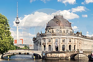 Bode Museum Island, Bodemuseum, Museumsinsel and TV Tower on Alexanderplatz, Berlin, Germany