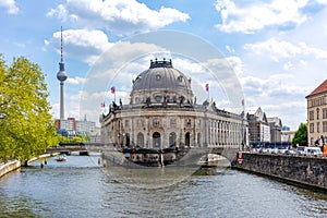 Bode museum on Museum island with TV tower at background, Berlin, Germany