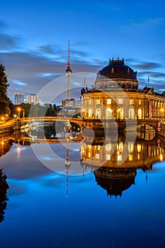 The Bode-Museum and the Television Tower in Berlin at night