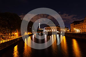 Bode Museum and Television Tower in Berlin at night