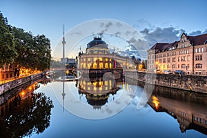 The Bode-Museum and the Television Tower in Berlin before sunrise