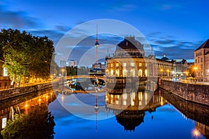 The Bode-Museum and the Television Tower in Berlin at night