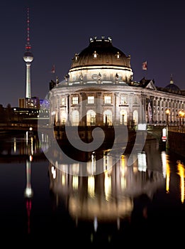 Bode Museum with TV Tower, night shot, Berlin