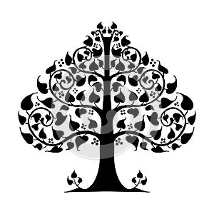 Bodhi Tree and Bodhi leaves  design with Lanna Thailand traditional illustration drawing ornament concept motif black and white fo