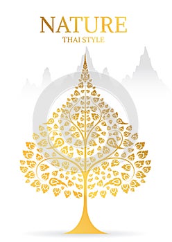 Bodhi tree and leaf gold color of thai tradition