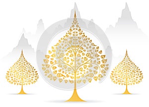 Bodhi tree and leaf gold color of thai tradition