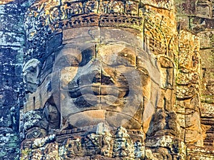 Bodhisattva Avalokiteshvara face on Bayon temple in Angkor, Cambodia