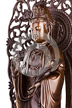 Bodhisattva sculpture Guan Yin with flower.