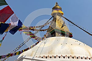 Bodhnath Stupa with prayer flags in Kathmandu - Ne