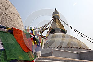 Bodhnath Stupa with prayer flags in Kathmandu - Ne