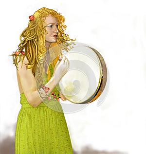 Bodhran Lady with Golden Hair