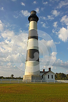 Bodie Island lighthouse, blue sky and white clouds