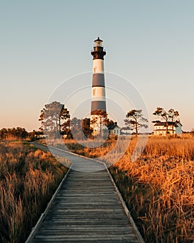 Bodie Island Lighthouse and marsh boardwalk trail, in the Outer Banks, North Carolina