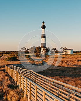 Bodie Island Lighthouse and marsh boardwalk trail, in the Outer Banks, North Carolina