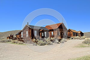 Bodie State Historic Park, Wooden Houses in Desert Landscape at Ghost Town, Eastern Sierra Nevada, California, USA
