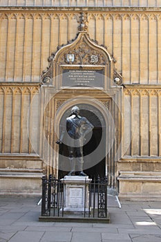 A statue of William Herbert the Duke of Pembroke at The Bodleian Library in Oxford UK