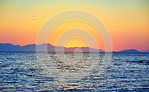 Bodrum, Turkey: Beautiful seascape at sunset over the sea with blue and pink pastel colors. Vacation Outdoors Seascape Summer