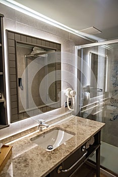 The interior of the bathroom in the hotel `Samara`, located in Bodrum.