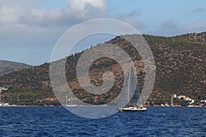 Sailing ship yachts in the open Sea. Luxury boats