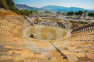 BODRUM, TURKEY: Panoramic view of the city from the amphitheater on a sunny day.