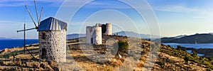 Bodrum, Turkey - sunset panorama with old windmills