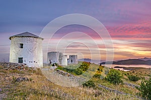 Bodrum windmills in Sunset. photo