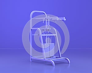 Body build gym equipments,  in monochrome blue color background,3d Rendering