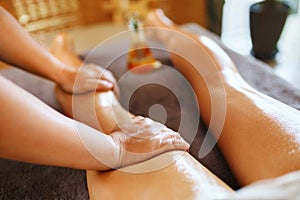 Body Care. Spa Massage Therapy. Woman Legs Anti-cellulite, Skincare