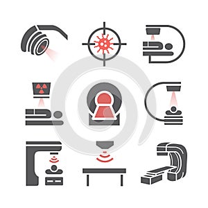 Body CT, CAT Scan. Line icons set. Radiotherapy signs. Vector symbols for web graphic.