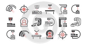 Body CT, CAT Scan. Line icons set. Radiotherapy signs. Vector symbols for web graphic.