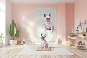 body dog woman puppy yoga sport home training cartoon fitness lifestyle. Generative AI.