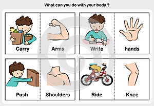 Body function carry, write, push, ride - part of body concept