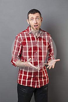 Body language concept for pessimistic 40s man photo