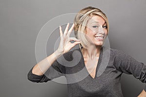 Body language concept for smiling 20s woman