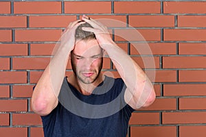 Body language and health concept. Man with fair hair