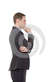 Body language. man in business suit isolated on