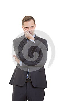 Body language. man in business suit isolated on