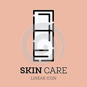 Body lotion flat linear icon. Personal care product. Cosmetics. Skin care symbol