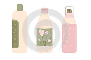 Body lotions set. Skincare cosmetics bottles isolated on white background. Serum hand cream for spa. Flat vector illustration