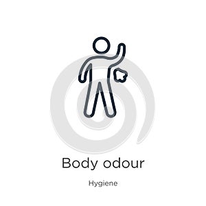 Body odour icon. Thin linear body odour outline icon isolated on white background from hygiene collection. Line vector body odour