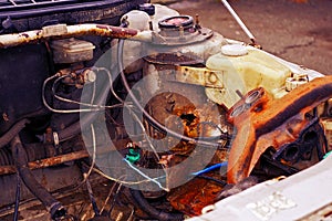 Body of old car dismantled for spare parts