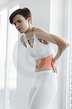 Body Pain. Beautiful Woman Feeling Pain In Back, Backache