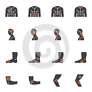 Body pain and injury vector icons set