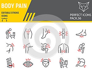 Body pain line icon set, body ache collection, vector graphics, logo illustrations, body pain vector icons, illness