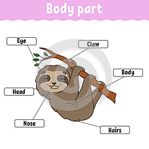 Body part. Learning words. Education developing worksheet. Activity page for study English. Game for children. Funny character.