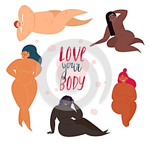 Body positive half naked women. Love your body