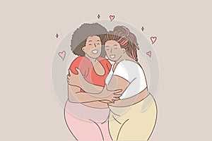 Body positive, hugging, love, lgbt, friendship concept